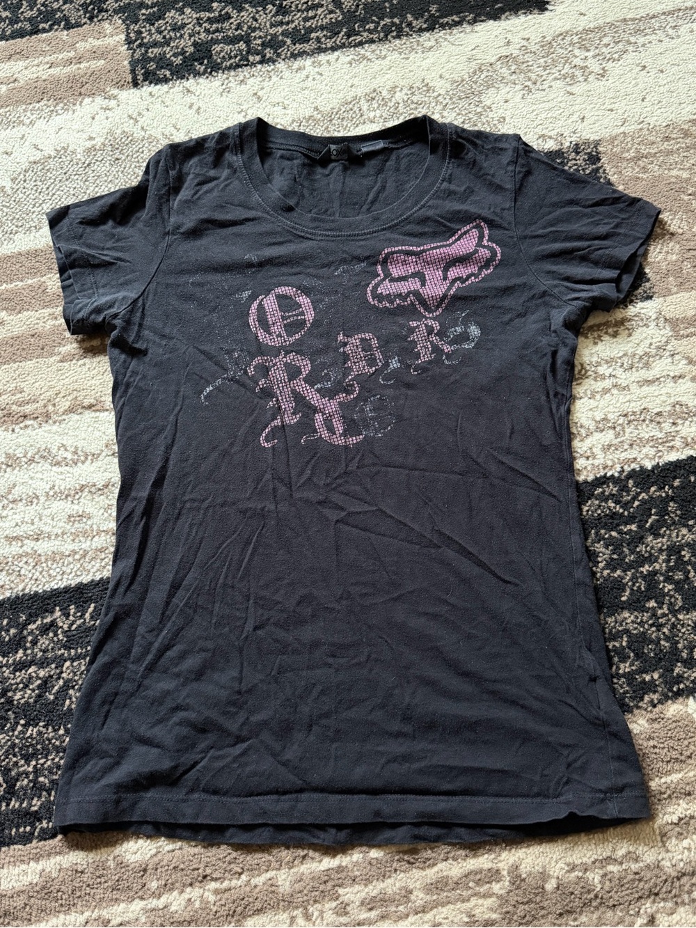 Fox Black Short Sleeve Baby Tee with Pink Logo Accents